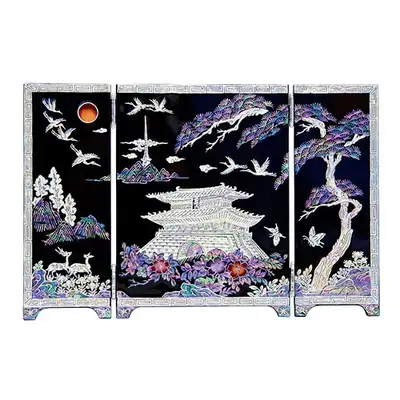 Namdaemun Pine and Crane 3-Panel Mother-of-Pearl Screen