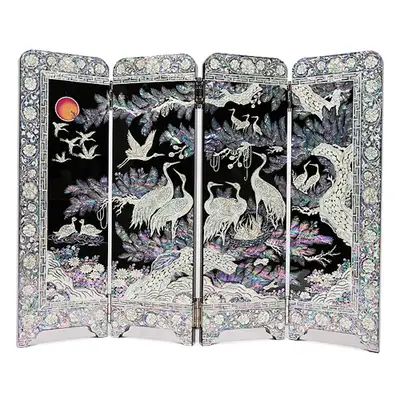 Cranes and Pine Tree Four-Panel Folding Screen Large