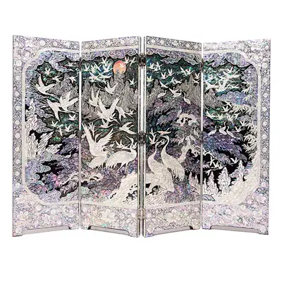 Four-Panel Double-Sided Screen with Cranes - Park In-ho