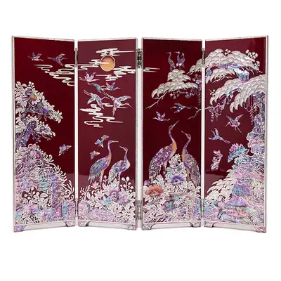 Pine Tree and Crane (Red) Folding Screen - Medium