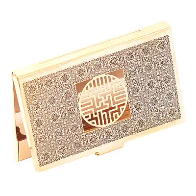 Swastika Pattern Gold Plated Metal Business Card Case - B Type