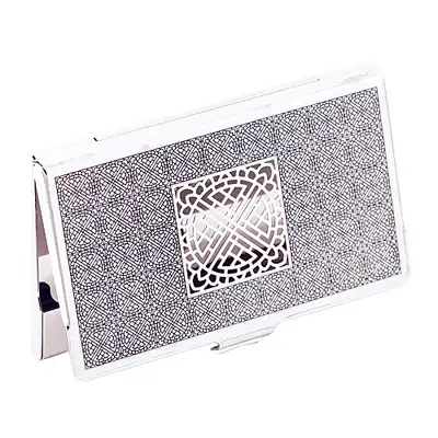 Swastika Pattern Gold-Plated (Silver) Metal Business Card Case - A Type