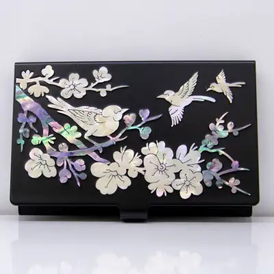 Premium Mother-of-Pearl Inlaid Business Card Case (Plum Blossom Black)