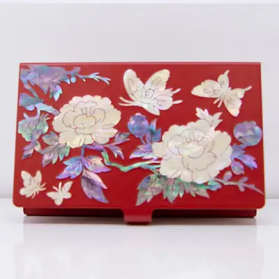 Premium Mother-of-Pearl Cut Business Card Case (Peony Red)