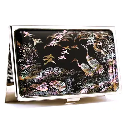 Premium Mother-of-Pearl Business Card Case (19_Crane Ten Symbols of Longevity)