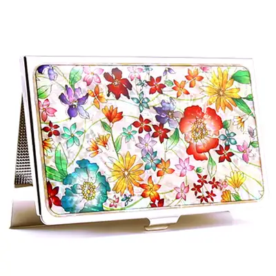 Premium Mother-of-Pearl Business Card Case (15_Flower-White)