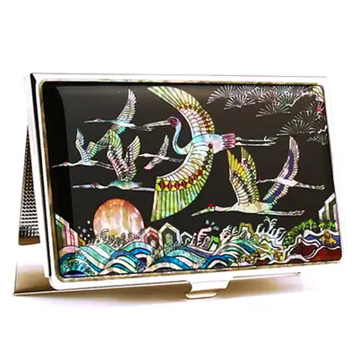 Premium Mother-of-Pearl Business Card Case (16_Sea and Crane)