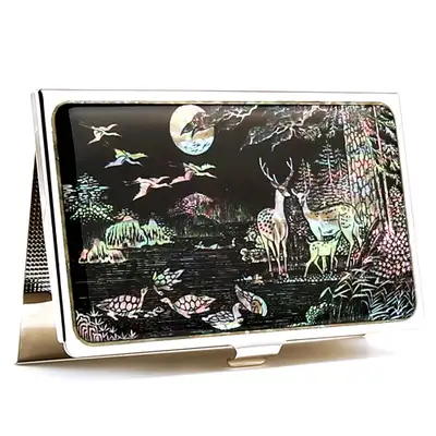Premium Mother-of-Pearl Business Card Case (05_Ten Symbols of Longevity Deer)
