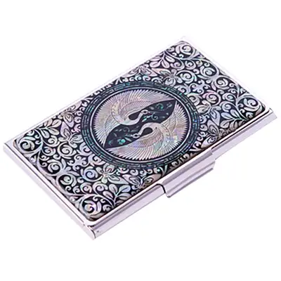 Natural Abalone Business Card Case (24_Double Cranes)