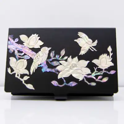 Premium Mother-of-Pearl Inlay Business Card Case (Magnolia Black)