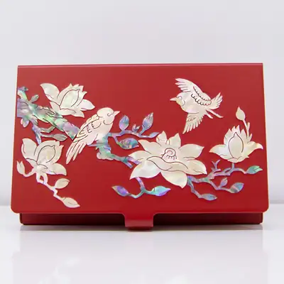 Premium Mother-of-Pearl Inlay Business Card Case (Magnolia Red)