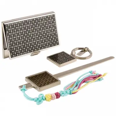 Hangeul Hunminjeongeum Metal Business Card Case + Keyring + Nail File 3-Piece Set (Silver)