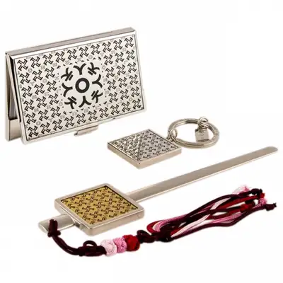 Hangul ㅋ Metal Business Card Case + Keyring + Letter Opener 3-Piece Set (Silver)