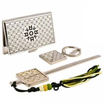 Hangul ㅇ Metal Business Card Case + Keyring + Letter Opener 3-Piece Set (Silver)