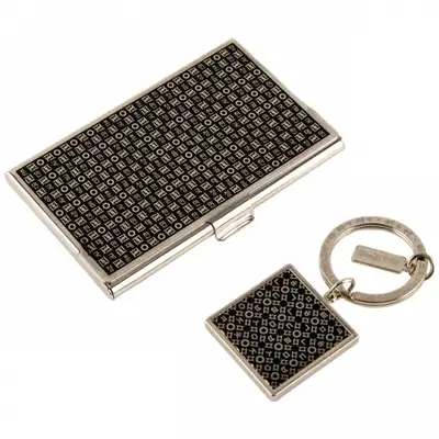 Hangul Hunminjeongeum Metal Business Card Case + Keyring 2-Piece Set (Silver)