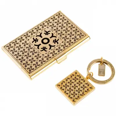 Hangul Consonant K Metal Business Card Case + Keyring 2-Piece Set (Gold)