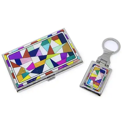 Premium Mother-of-Pearl Business Card Case and Keyring 2-Piece Set (076-Jogakbo)