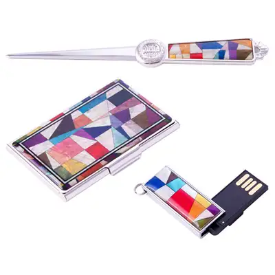 Mother-of-Pearl Business Card Case + Letter Opener + USB 8GB (02_Jogakbo)