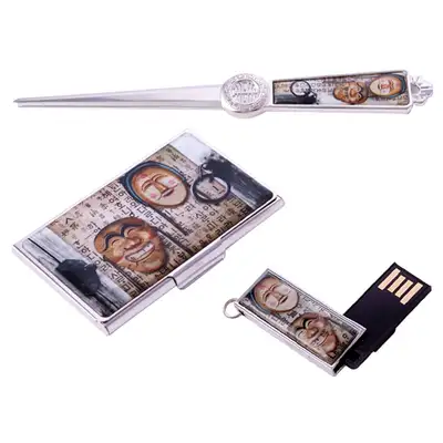 Mother-of-Pearl Business Card Case + Wallet + USB 8GB (07_Hahoe Mask)