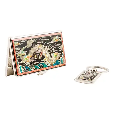 Mother-of-Pearl Business Card Case & Keyring Set (Dragon)