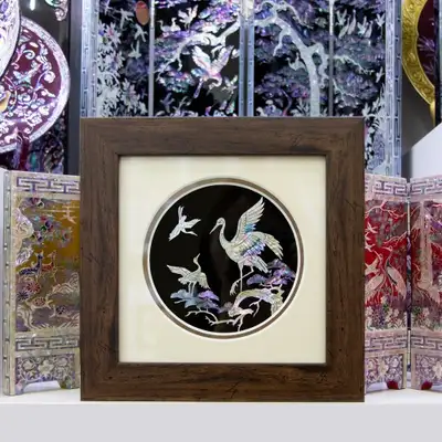 Shell Inlay Lacquerware Wall Frame Single Panel - Plum Blossom, Crane, Magnolia (Small)