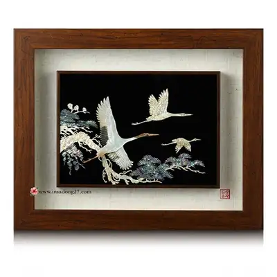 Premium Mother-of-Pearl Wooden Frame - Pine and Crane Extra Large