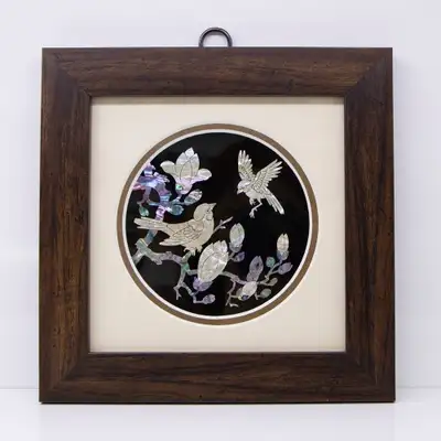 Premium Nacre Lacquerware Wall-Hanging Frame Mini Frame Round Patch Frame - Magnolia (Small)