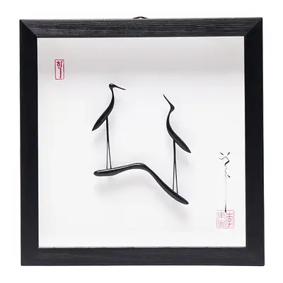 一对仙鹤黑檀木工艺画框(中)-李东必作品