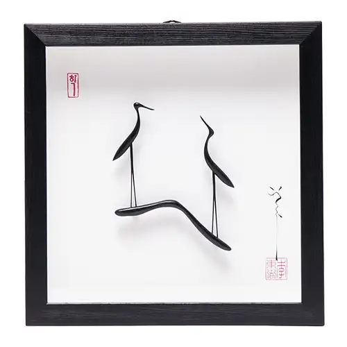 一对仙鹤黑檀木工艺画框(中)-李东必作品
