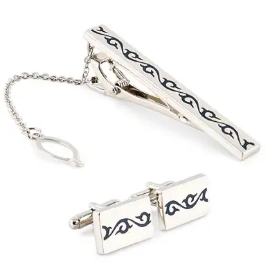 Dancho Pattern Tie Pin and Cufflinks Set