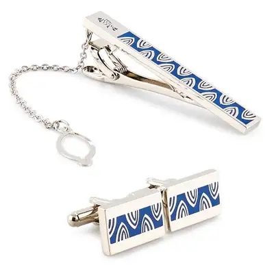 Fish Scale Pattern Necktie Pin and Cuffs Set