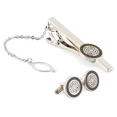 Auspicious Pattern Tie Pin and Cuff Links Set