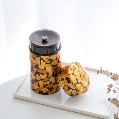 Premium Domestic Lacquerware Gold-Inlaid Tea Container with Pu-erh Tea Storage Jar