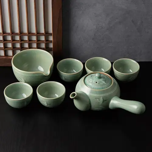 青瓷雲鶴紋5人茶具組 — 1