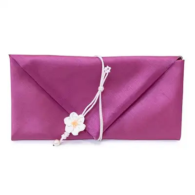 Silk Wedding Gift Money Envelope (Flower Knot, Deep Purple)