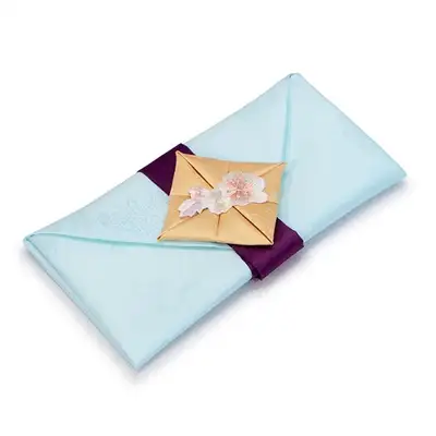 Silk Money Gift Envelope (Flower Embroidery, Sky Blue)