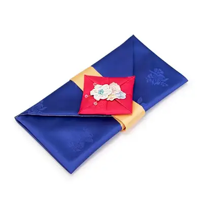 Silk Cash Gift Envelope (Embroidered Peony, Blue)