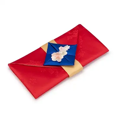 Silk Money Envelope for Wedding Gift (Flower Embroidery, Red)