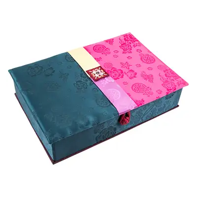 Silk Aegyo Trousseau Box with Flower Embroidery (Teal)