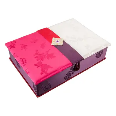 Silk Aegyo Wedding Gift Box with Flower Embroidery (Deep Pink)
