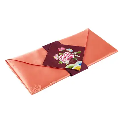 Silk Wedding Gift Money Envelope (Floral Embroidery, Coral)