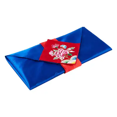 Silk Cash Envelope for Wedding Gift (Flower Embroidery, Deep Blue)