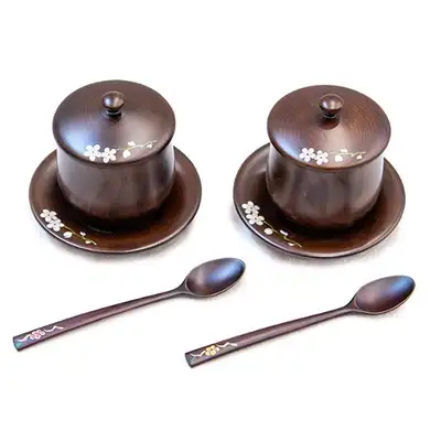 Premium Korean Lacquered Tea Cup Set with Plum Blossom (by Master Craftsman Jang Tae-yeon)