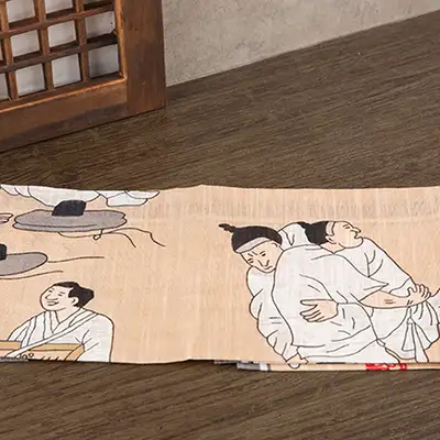 Folk Painting Handkerchief - Wrestling Scene