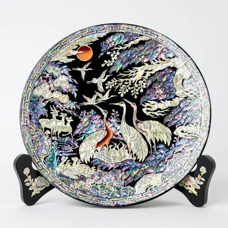 螺钿漆器十长生装饰贝壳盘(24厘米,黑色) 金吉洙作品 — 1