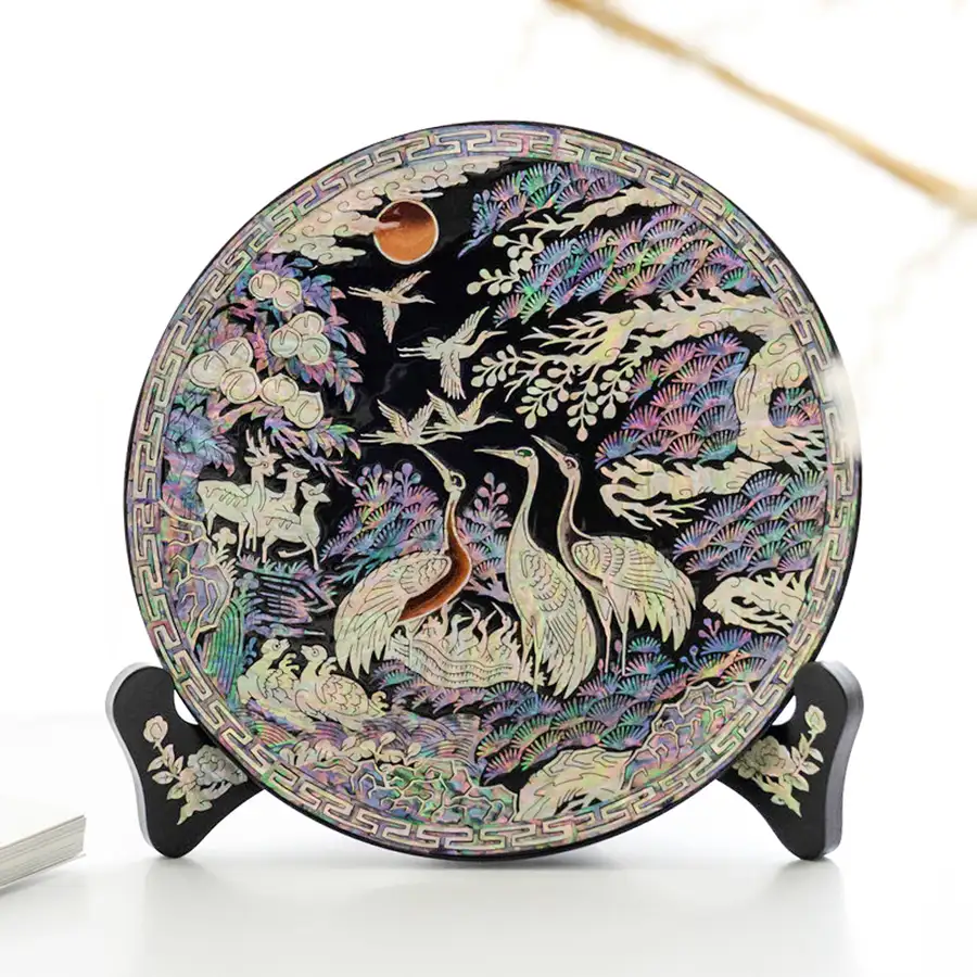 螺钿漆器十长生装饰贝壳盘(24厘米,黑色) 金吉洙作品 — 2