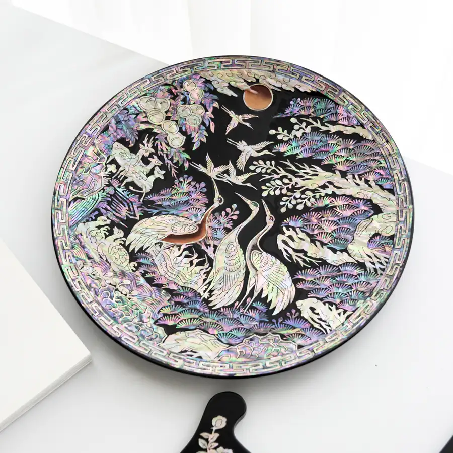 螺钿漆器十长生装饰贝壳盘(24厘米,黑色) 金吉洙作品 — 3