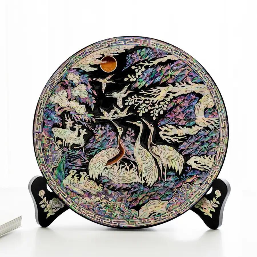 螺钿漆器十长生装饰贝壳盘(24厘米,黑色) 金吉洙作品 — 4
