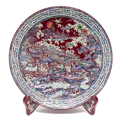 Ten Symbols of Longevity Round Tray Red Large