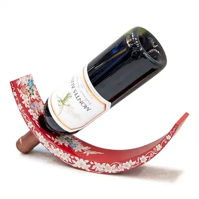 Mother-of-Pearl Wine Holder - Scrolling Flower Pattern Red